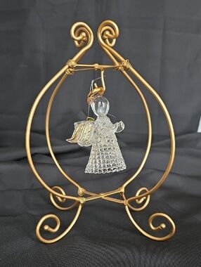 Handblown Glass Angel Ornament with Gold Stand